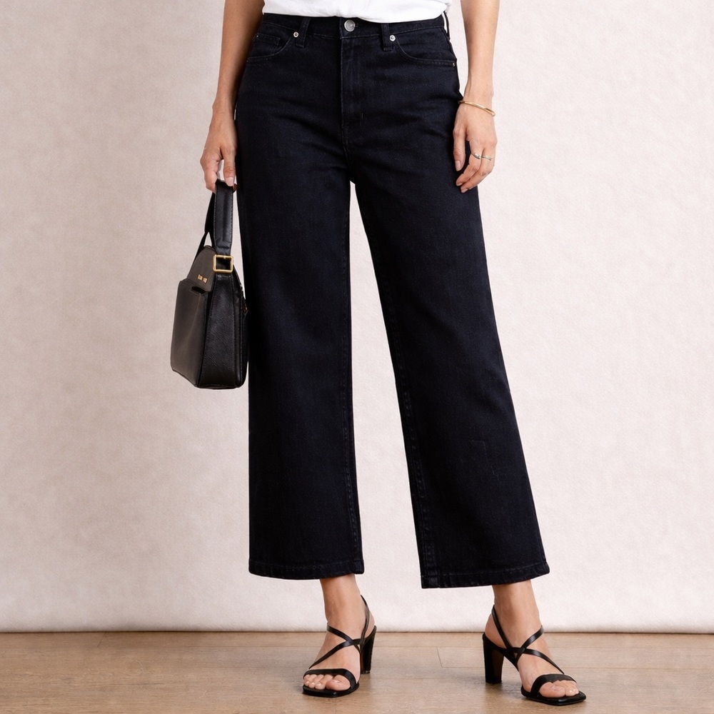Hudson Wide Leg Cropped Dark Denim Trousers